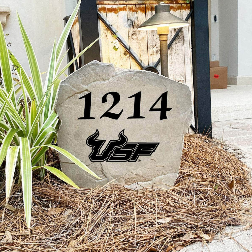 Handcrafted University of South Florida Address Stone proudly made in the USA with deeply engraved house numbers and officially licensed collegiate artwork. Available in Sandstone and Greystone finishes for long-lasting outdoor beauty.