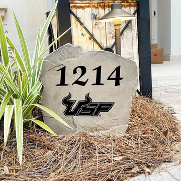 Handcrafted University of South Florida Address Stone proudly made in the USA with deeply engraved house numbers and officially licensed collegiate artwork. Available in Sandstone and Greystone finishes for long-lasting outdoor beauty.