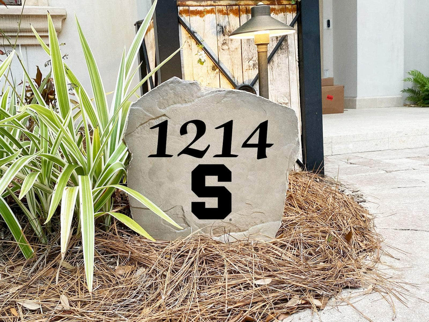 Syracuse University address stone for decorative outdoor display