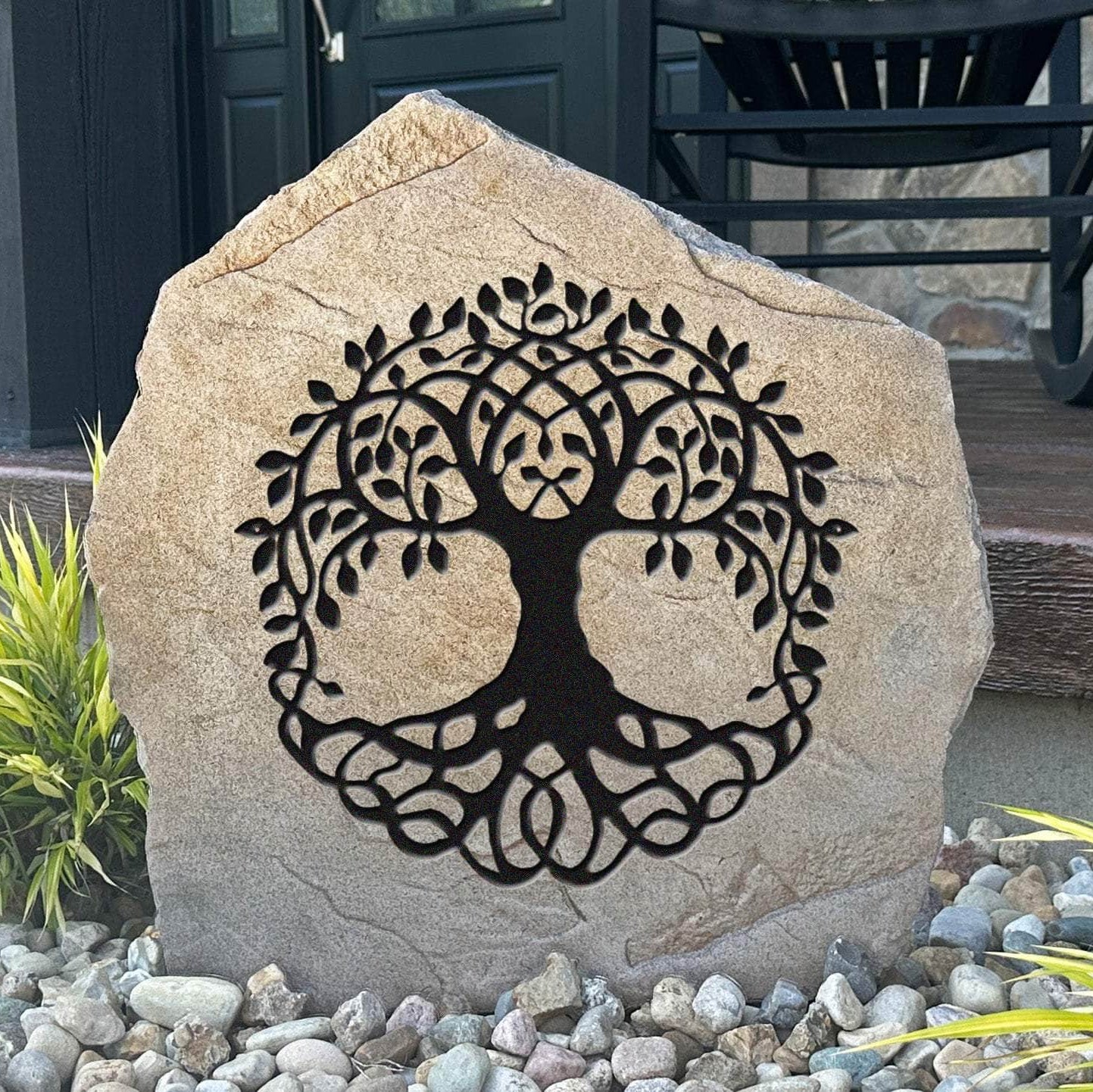 Decorative Tree of Life garden plaque crafted from durable concrete, bringing natural elegance and meaningful symbolism to outdoor living spaces.
