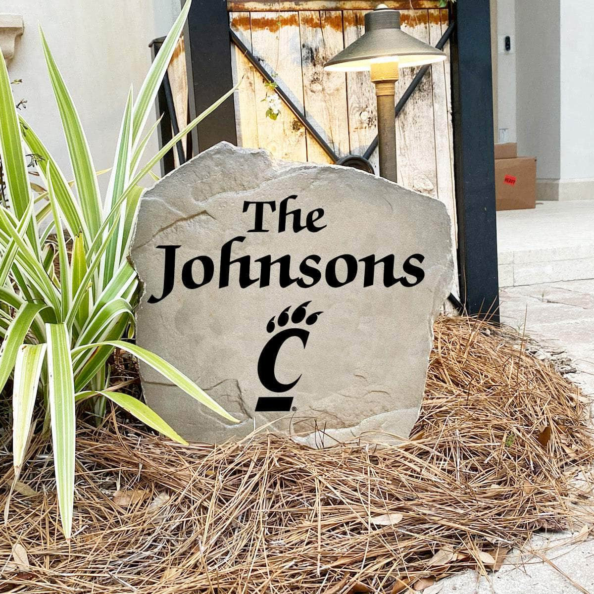 Custom University of Cincinnati name marker designed to celebrate Bearcats pride while enhancing gardens, patios, walkways, and welcoming entryways.