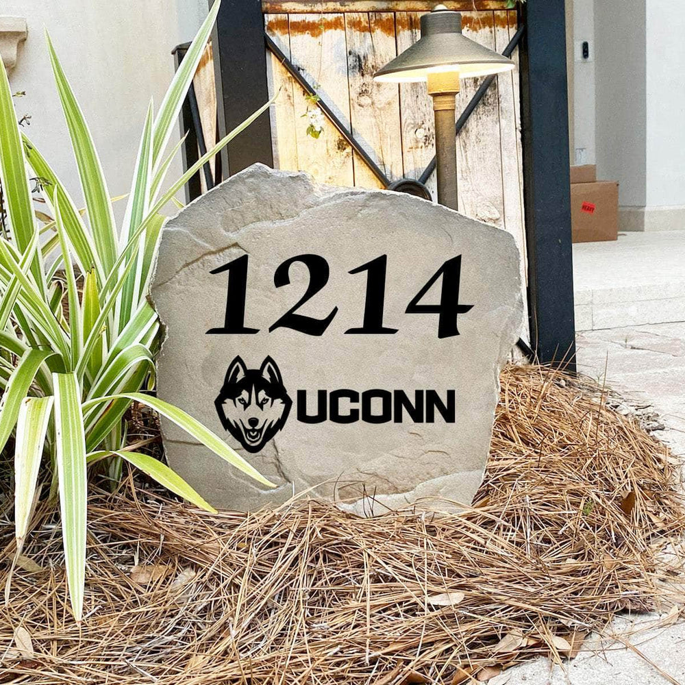 Custom University of Connecticut house number marker designed to showcase your Huskies spirit while enhancing front yards, gardens, and walkways.