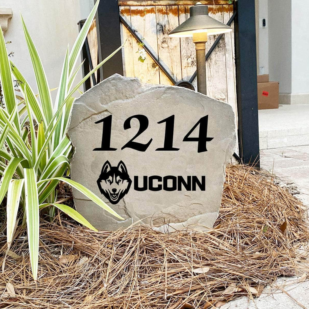 Custom University of Connecticut house number marker designed to showcase your Huskies spirit while enhancing front yards, gardens, and walkways.