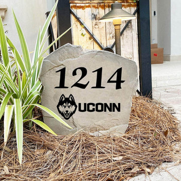 Custom University of Connecticut house number marker designed to showcase your Huskies spirit while enhancing front yards, gardens, and walkways.