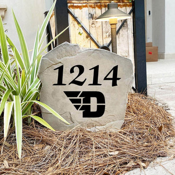 Custom University of Dayton house number marker designed to showcase your Flyers spirit while enhancing gardens, walkways, driveways, and front landscapes.