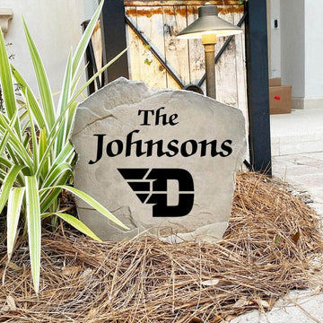 Custom University of Dayton surname marker designed to celebrate Flyers pride while enhancing gardens, patios, front walkways, and welcoming entryways.