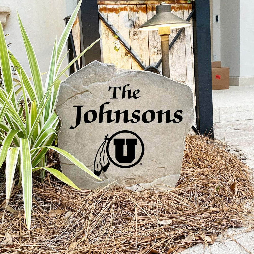 Custom University of Utah surname marker designed to highlight your Utes pride while adding character to gardens, patios, front walkways, and entryways.