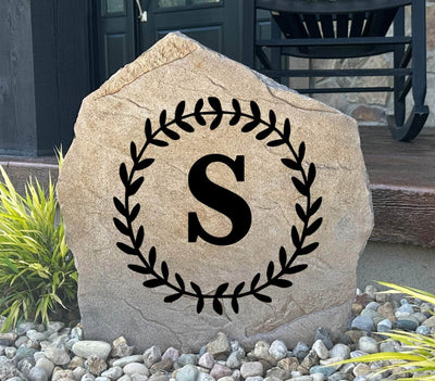 Custom Vine Letter rock monogram sign for porch, patio, or garden display