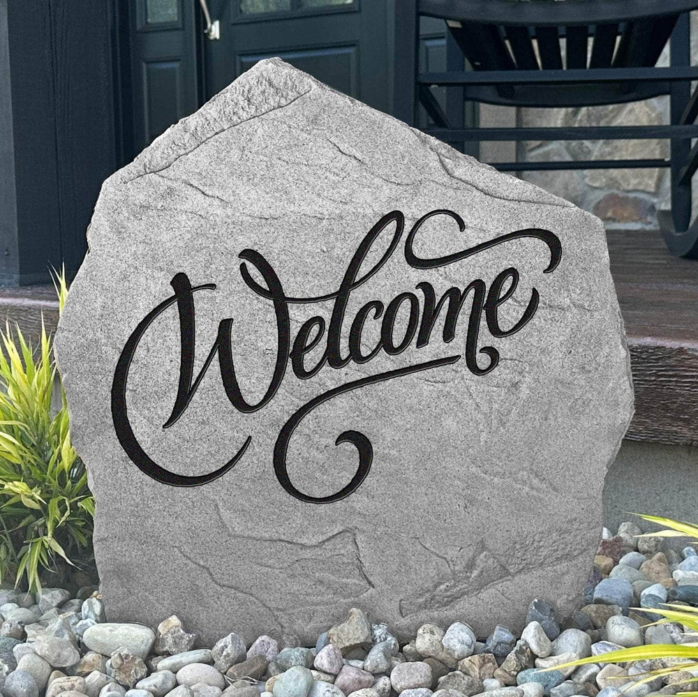Decorative Welcome garden plaque crafted from durable concrete, bringing timeless hospitality and charm to your home's outdoor décor.