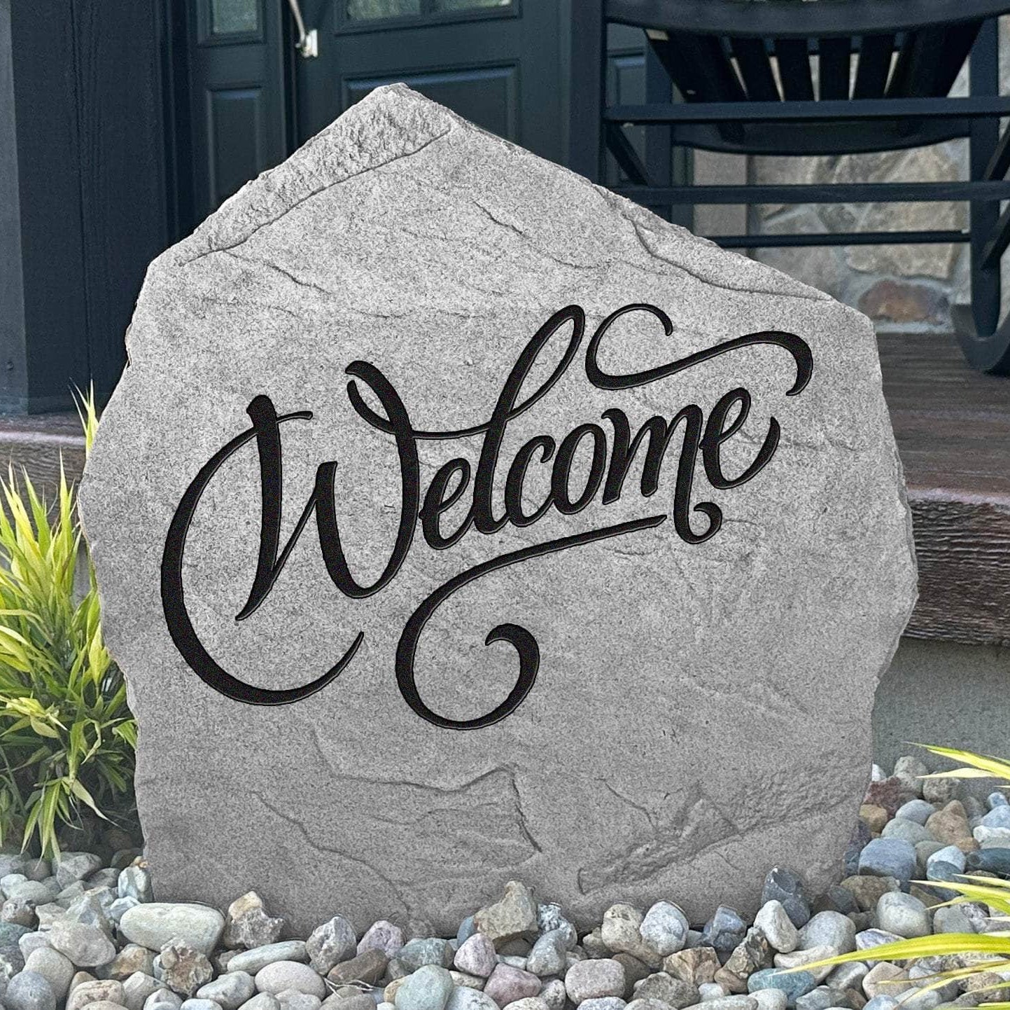 Decorative Welcome garden plaque crafted from durable concrete, bringing timeless hospitality and charm to your home's outdoor décor.