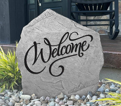 Rustic Welcome rock marker for garden paths and outdoor landscaping