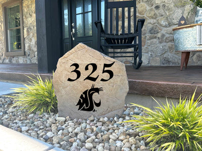 Decorative concrete stone featuring Washington State University address engraving