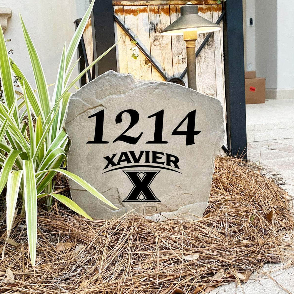Custom Xavier University house number marker designed to showcase your Musketeers spirit while enhancing gardens, walkways, driveways, and front landscapes.