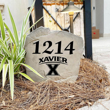 Custom Xavier University house number marker designed to showcase your Musketeers spirit while enhancing gardens, walkways, driveways, and front landscapes.
