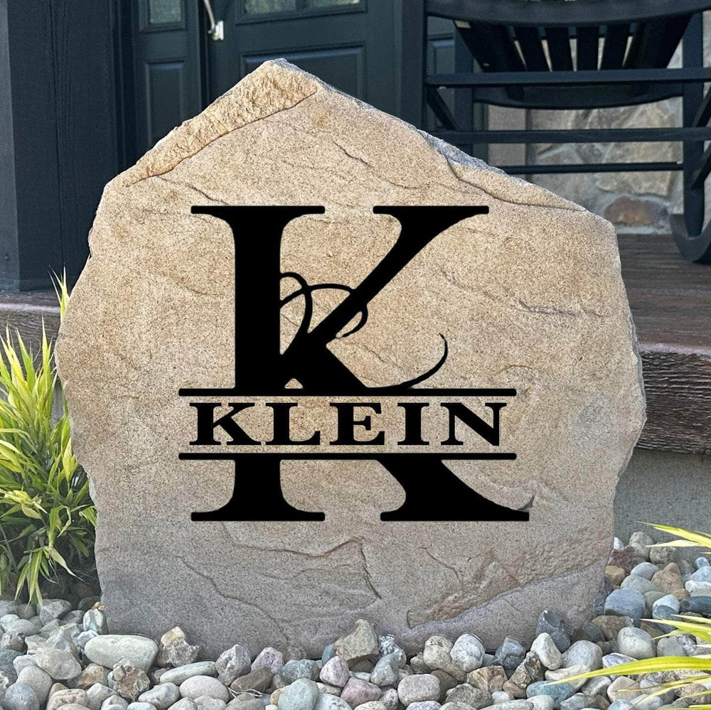 Personalized Fancy Monogram Stone featuring your custom family initial, creating an elegant centerpiece for front yards, gardens, and welcoming entryways.