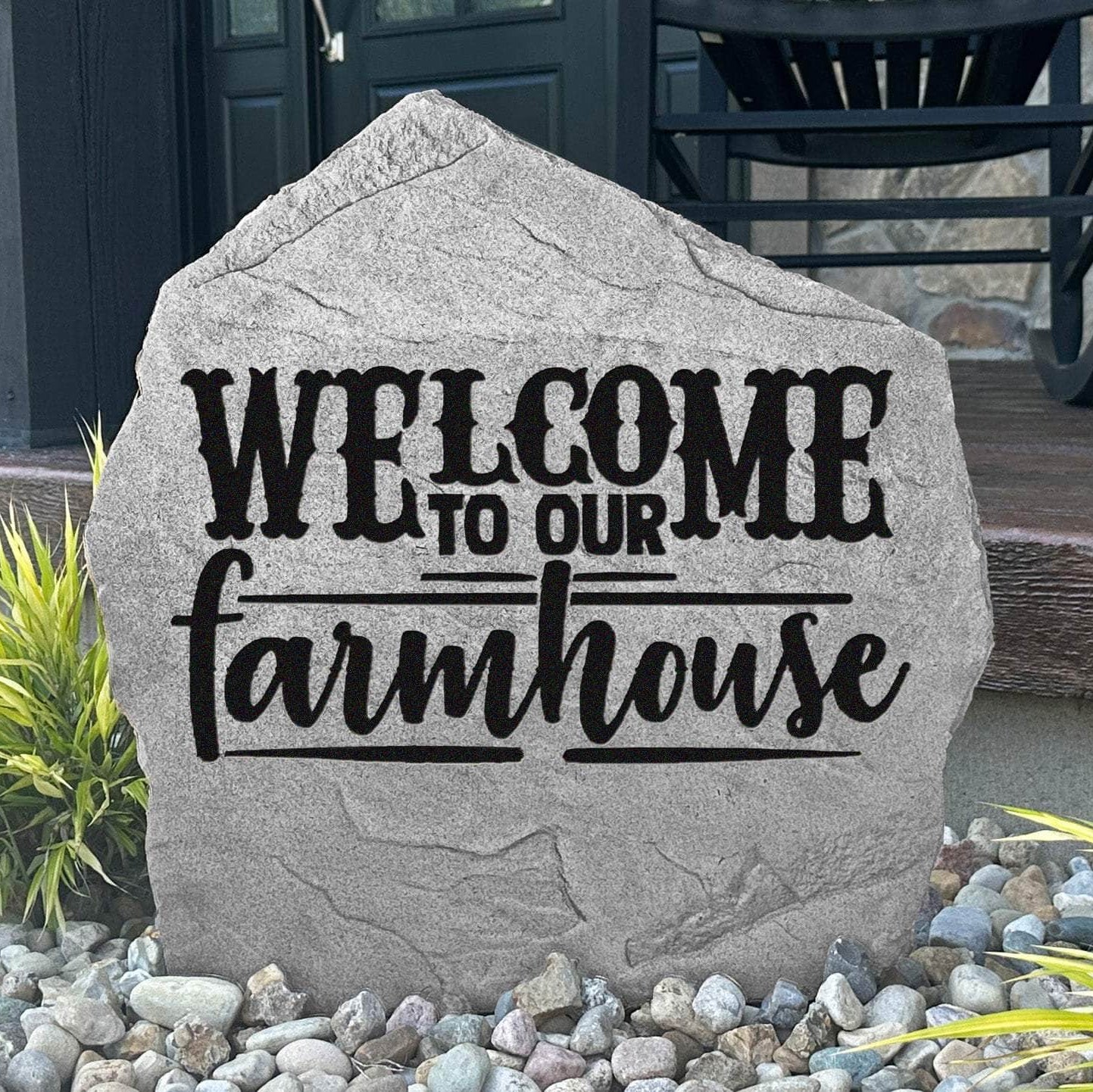 Decorative farmhouse welcome plaque crafted from durable concrete, adding timeless rustic charm to entryways, flower beds, and outdoor living spaces.