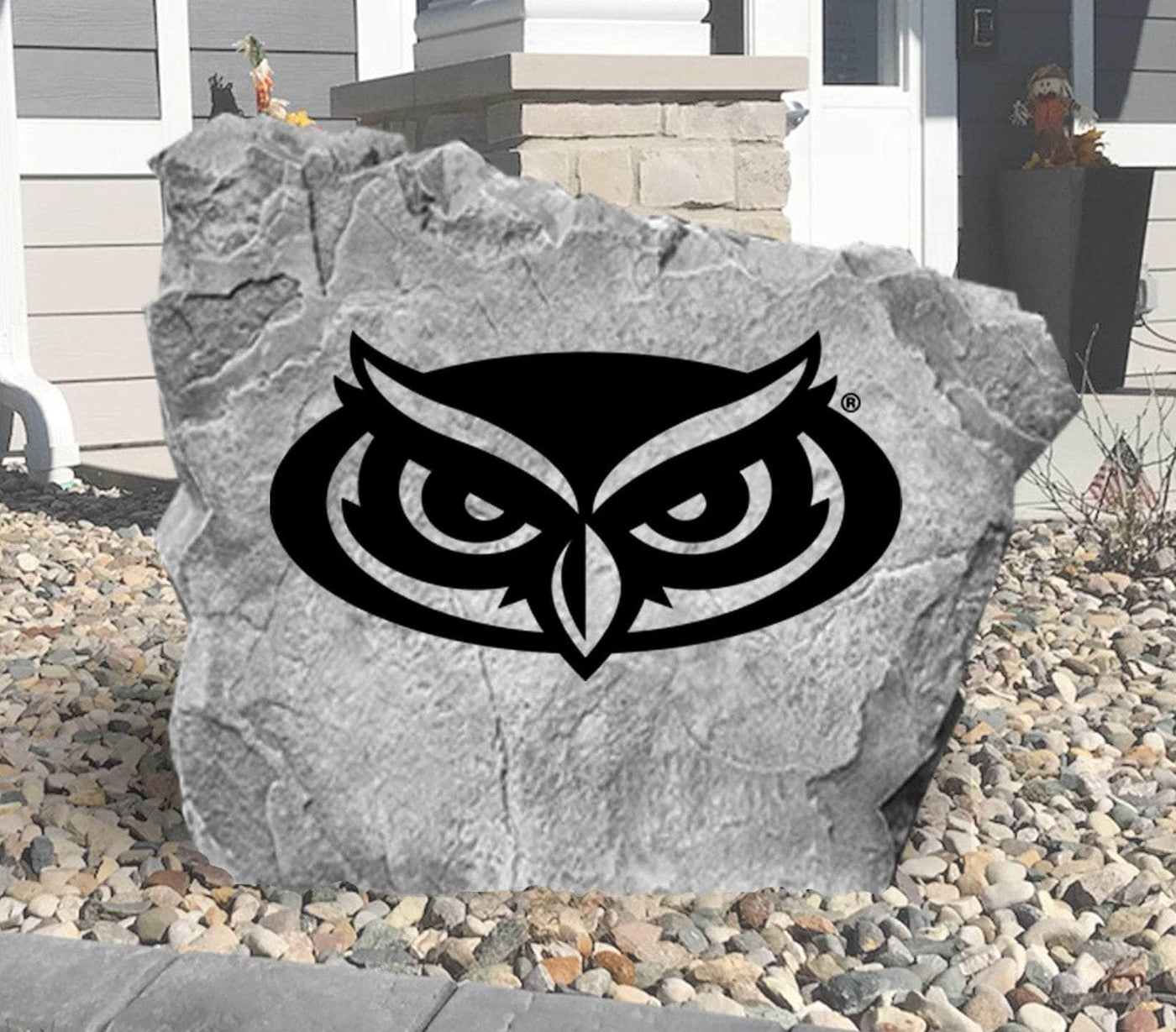 FAU logo stone showing school pride in landscaping