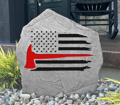 Fireman Flag Stone engraved with American flag for firefighter tribute