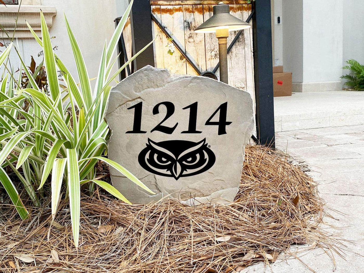 Engraved Florida Atlantic address stone proudly displayed outdoors