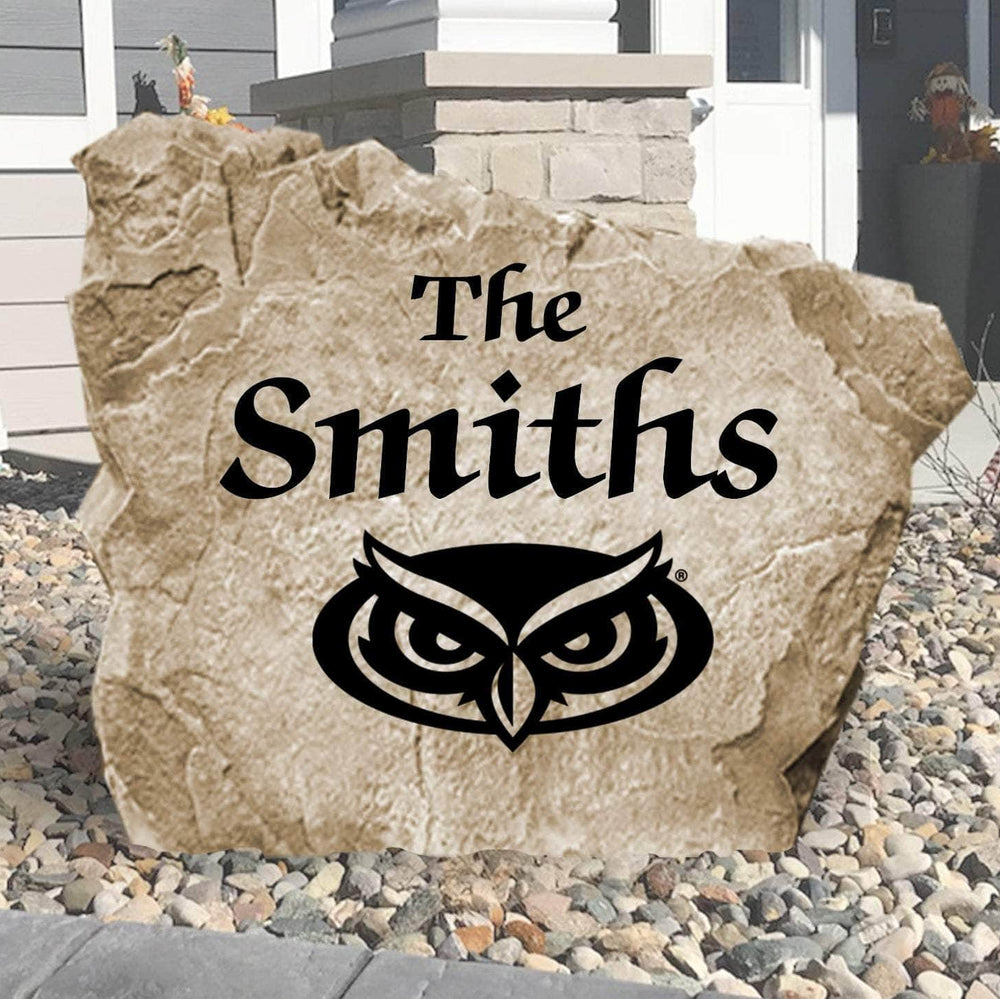 Personalized Florida Atlantic University Name Stone engraved with your family surname, creating a bold Owls-inspired centerpiece for your home's landscape.