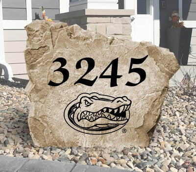 Engraved Florida Gators address stone featuring house number and UF logo.