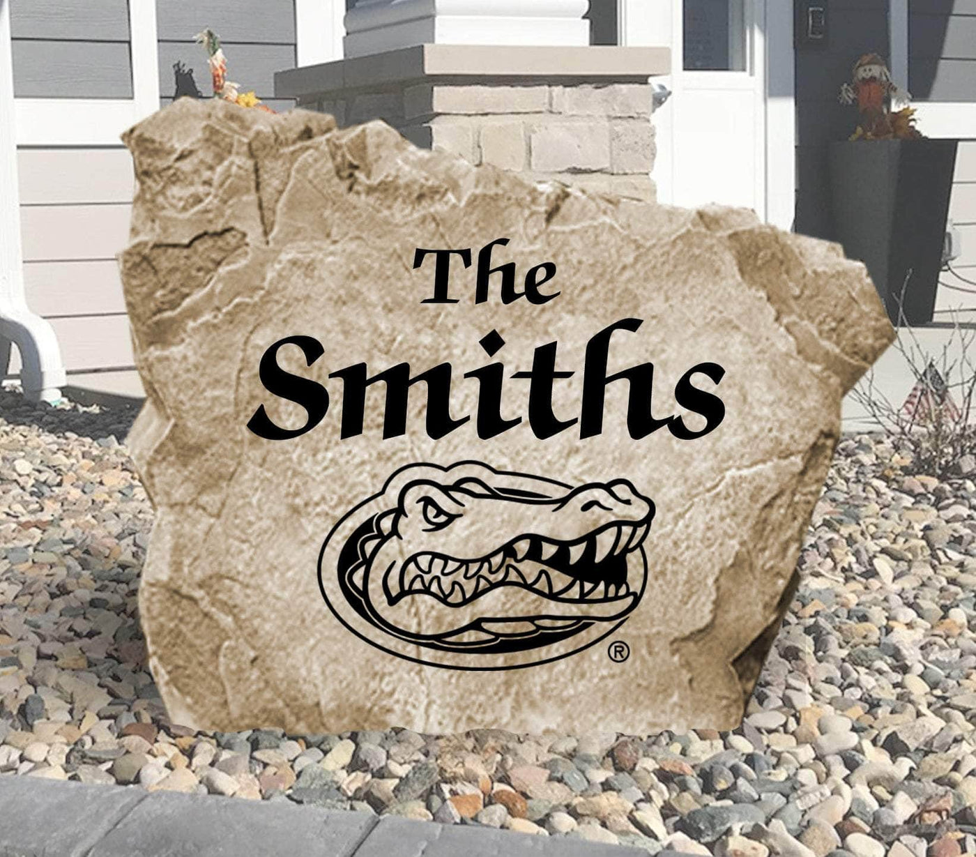 Engraved Florida Gators name stone customized with family name.