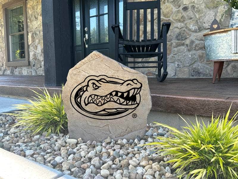 University of Florida logo engraved stone proudly displaying Gators spirit.
