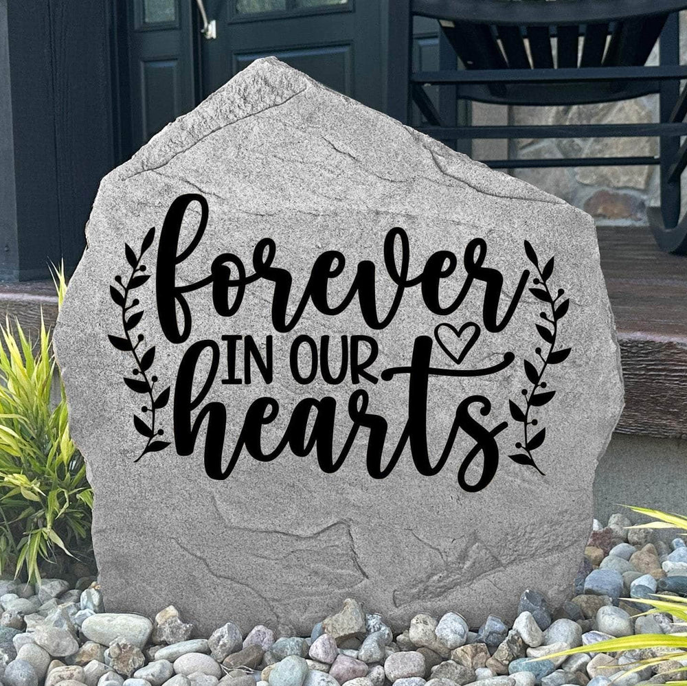 Forever In Our Hearts memorial stone beautifully engraved to honor the lasting memory of a beloved family member or cherished friend in your garden.