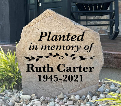 Custom memorial garden stone with planted in memory design