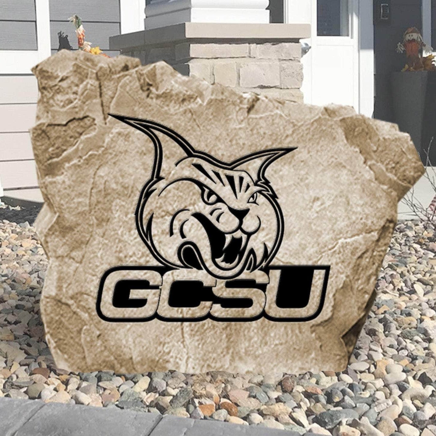 Officially licensed Georgia College logo stone featuring the university emblem as a striking addition to gardens, patios, and outdoor landscaping.