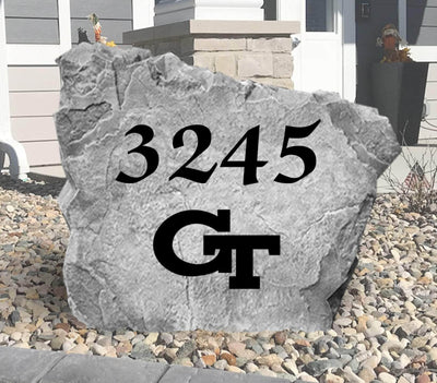 Georgia Tech address rock with engraved house number and logo