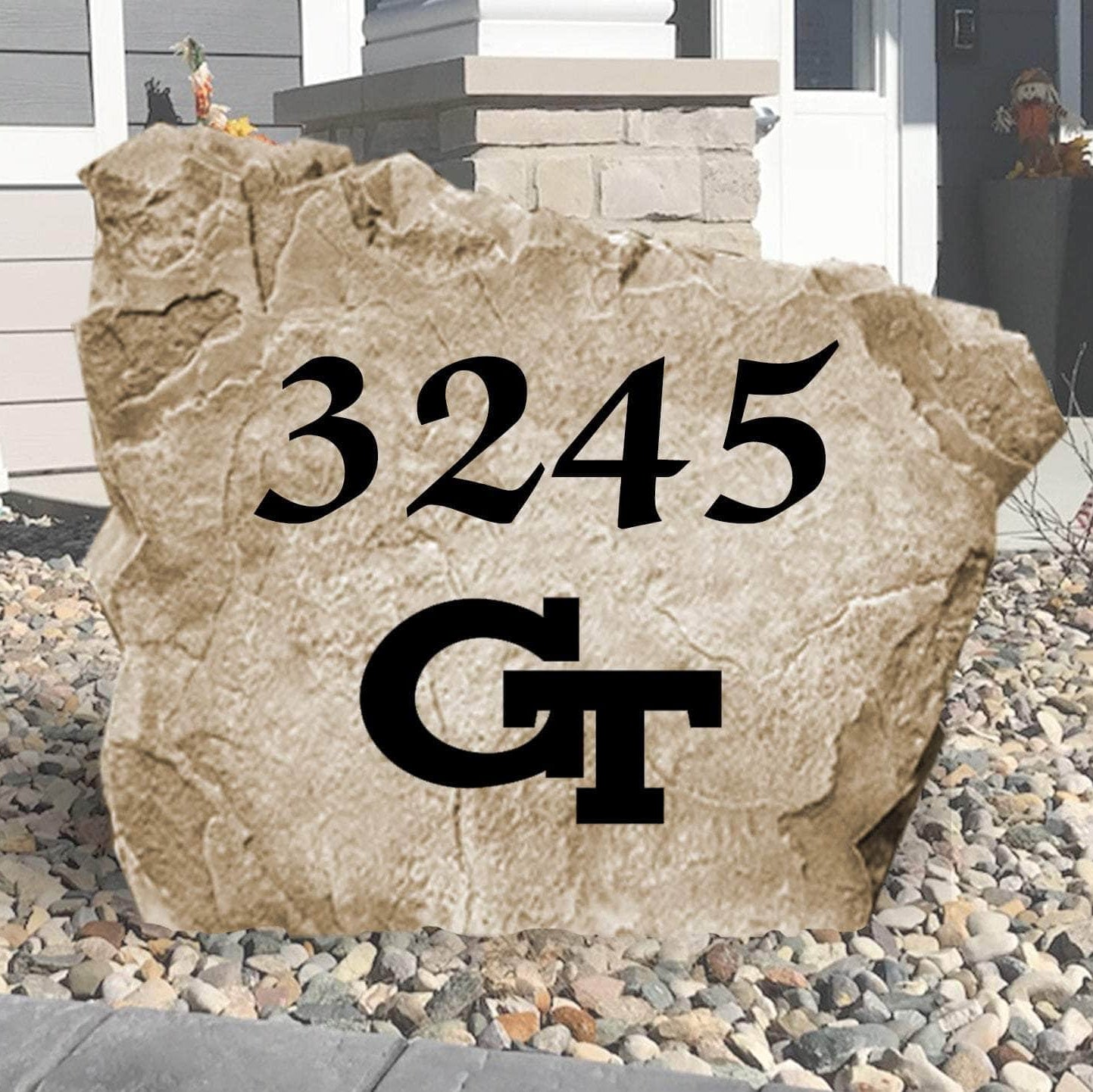 Officially licensed Georgia Tech Address Stone personalized with your house numbers and engraved directly into durable stone. This custom address marker showcases Yellow Jackets pride while enhancing your home's curb appeal.