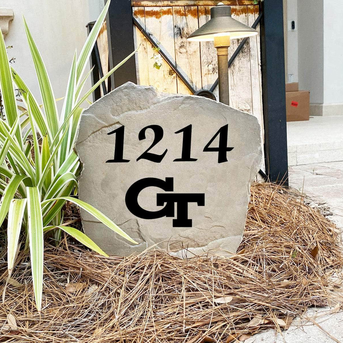 Handcrafted in the USA, the Georgia Tech Address Stone features deep precision engraving and weather-resistant construction for years of outdoor durability. Available in Sandstone and Greystone finishes.