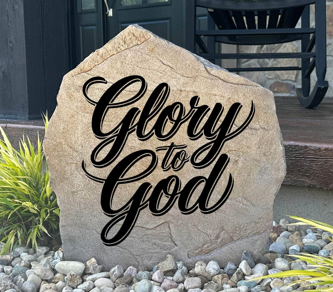 Personalized Glory To God stone for outdoor religious decor.