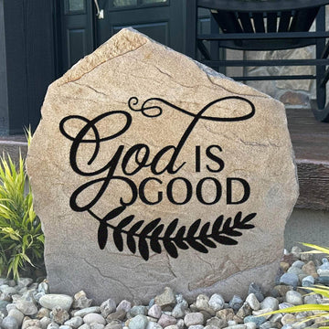 God Is Good Vine engraved stone featuring elegant vine artwork that brings a beautiful expression of faith to gardens, patios, and outdoor spaces.