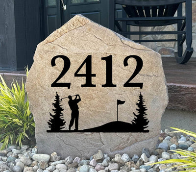 Personalized golf address stone engraved for outdoor landscaping