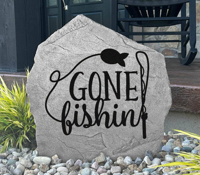 Engraved Gone Fishin’ stone, perfect for lake house or cabin décor