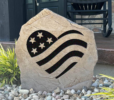 Engraved Heart Flag stone with American flag design for outdoor decor