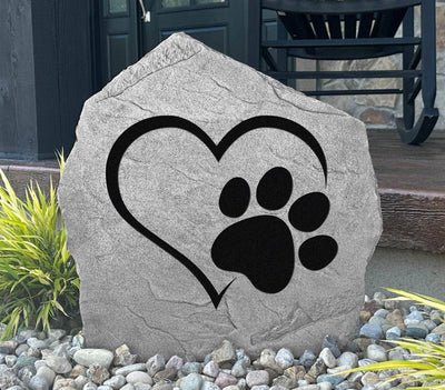 Heart paw print stone for pet memorial garden decor