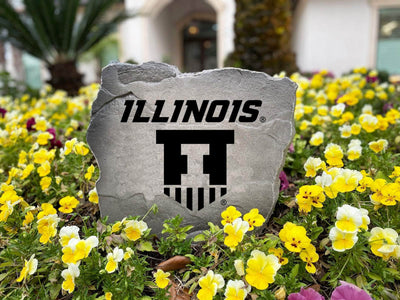 Unique Illinois badge logo rock sign with engraved logo for home or garden.