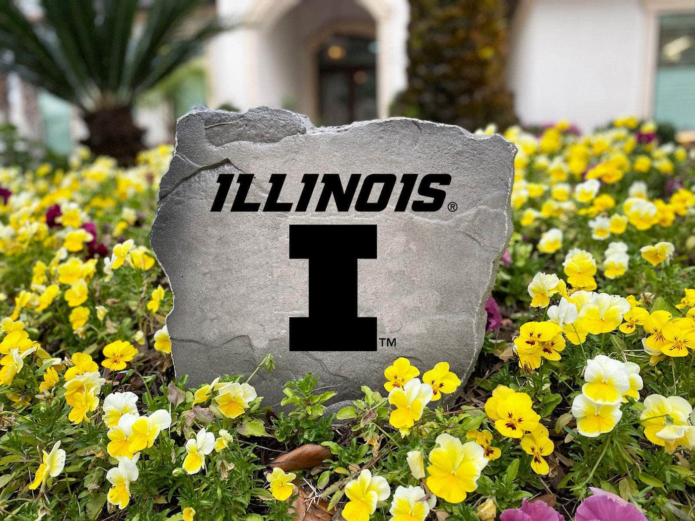 Unique Illinois logo rock sign with engraved logo for home or garden.