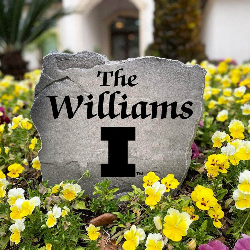 Premium Illinois-themed landscape stone personalized with your family name, perfect for alumni, graduates, and dedicated Illini supporters.
