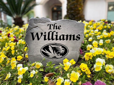 Unique Missouri name rock sign with engraved details for home or garden.