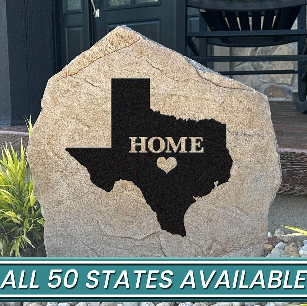 Personalized home state stone customized with your favorite state, creating a meaningful outdoor landscape accent that celebrates where your story began.