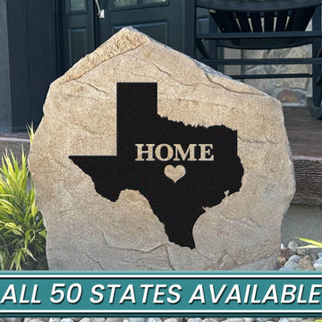 Personalized home state stone customized with your favorite state, creating a meaningful outdoor landscape accent that celebrates where your story began.