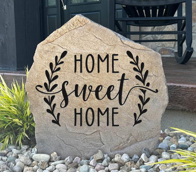 Engraved Home Sweet Home stone, perfect for porch, patio, or entryway décor