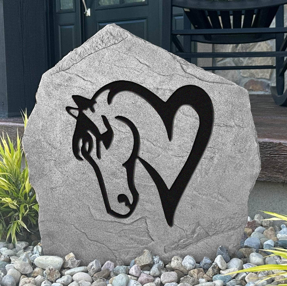 Horse Love engraved stone celebrating the special bond between horse and rider with a beautiful landscape accent for homes, barns, and ranches.