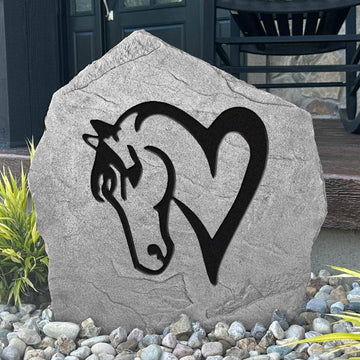 Horse Love engraved stone celebrating the special bond between horse and rider with a beautiful landscape accent for homes, barns, and ranches.