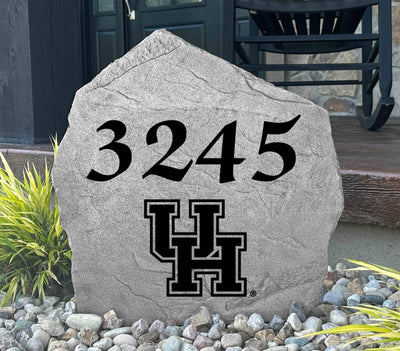 Personalized rock featuring Houston Cougars logo and custom home address.