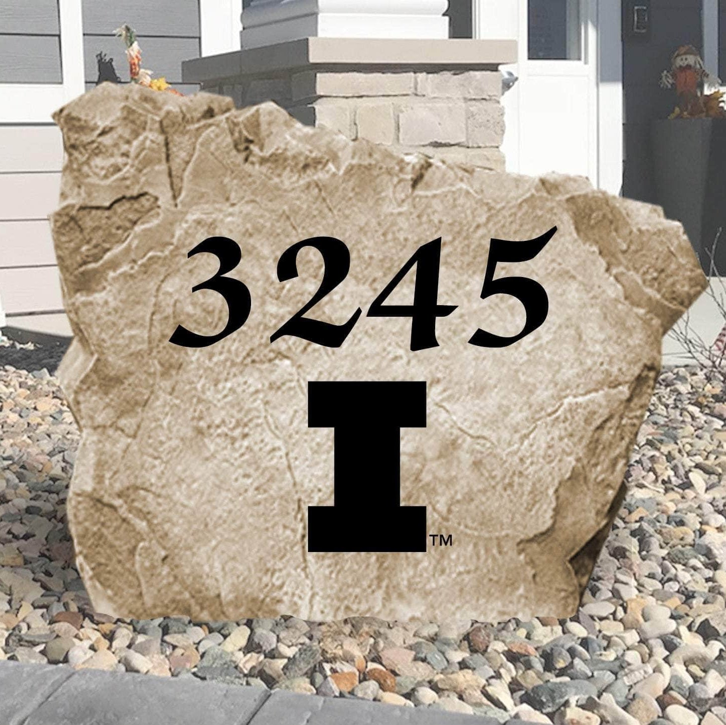 Personalized University of Illinois address stone engraved with custom house numbers, bringing Fighting Illini pride to your home's landscape.